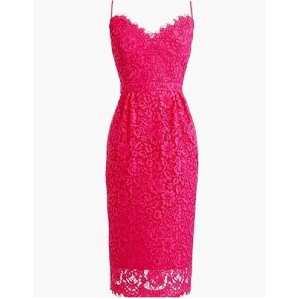J. CREW Guipure Lace Spaghetti Strap Dress Fuchsia Pink Sz 2 Cocktail Lined Sexy